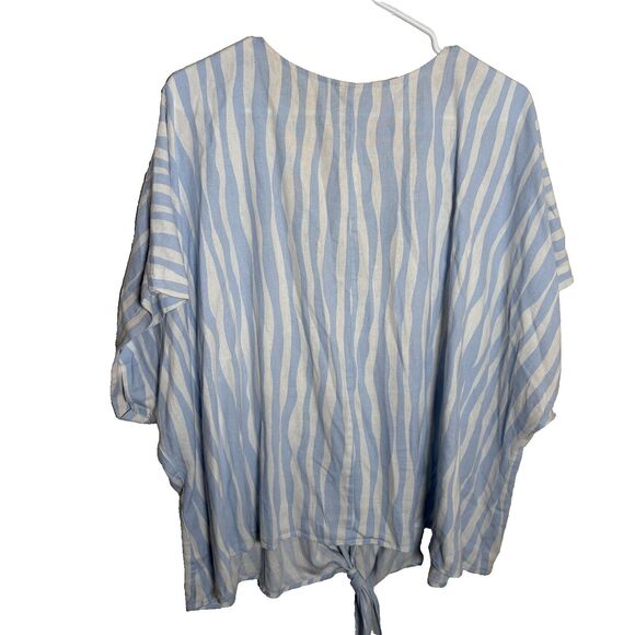 Ava & Viv Blouse Women's 3X Striped Short Sleeve Tie Linen Blend Printed - Picture 2 of 9